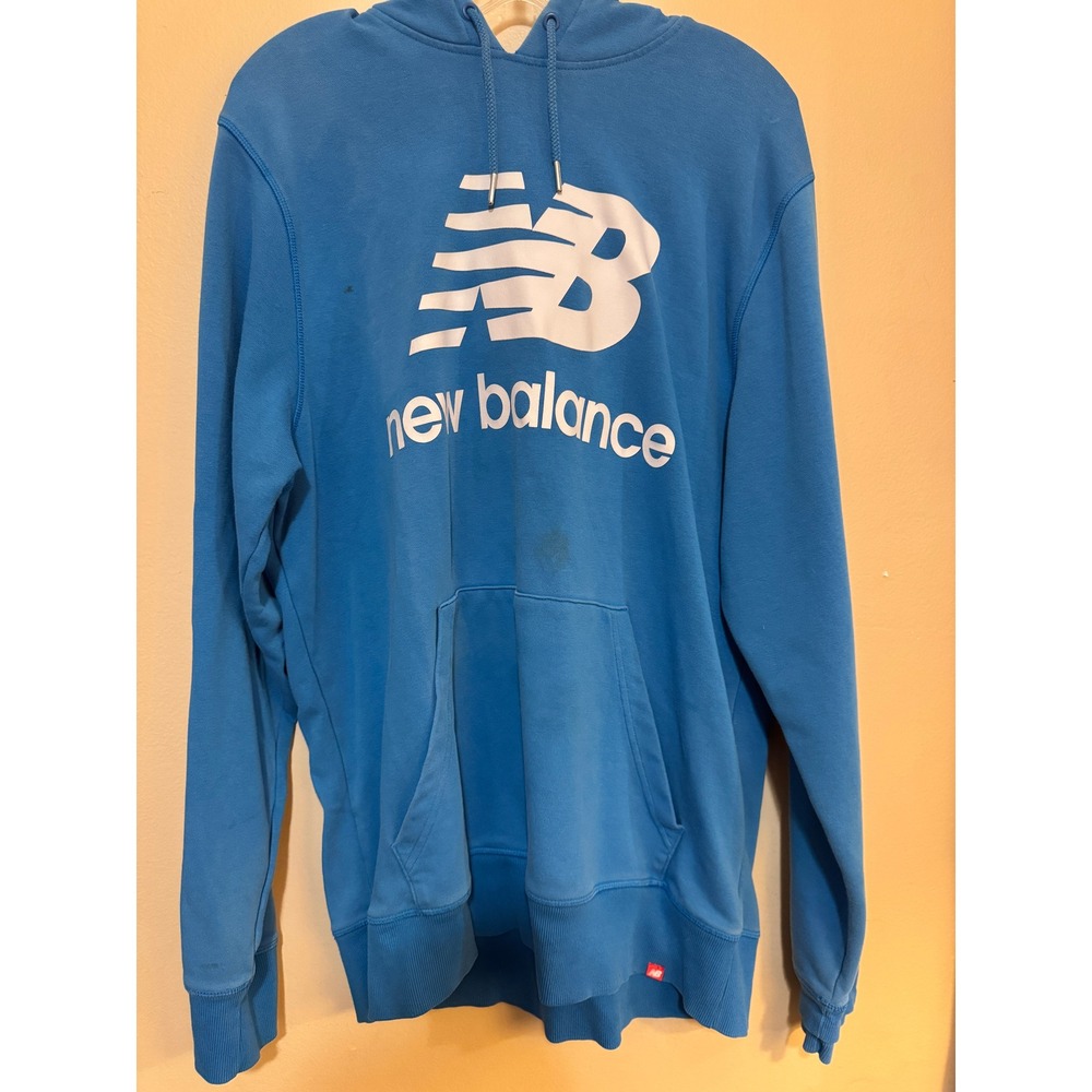 New Balance Mens Essentials Stacked Logo Pullover Hoodie Blue XL